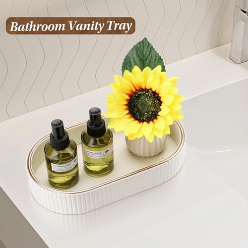 GORESE Oval Vanity Tray Perfume Organizer, PU Leather Valet Jewelry Trays Nightstand Organizer Key Bowl Trinket Dish for Entryway Dresser Bedside, Catchall Trays for Men Women, 11×5.9 in, Cream White - color: Cream White
