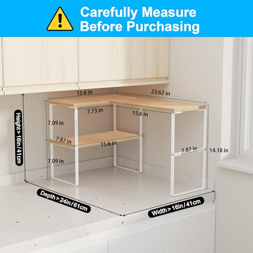 Golener Countertop Organizer Corner Shelf, 2 Tier Adjustable Stackable Corner Shelves for Kitchen, Bathroom, Spice Rack, Coffee Bar, Over Sink, Dresser Table, Corner Counter Shelf Stand, Natural Beige - color: Natural Beige, size: Large Modern