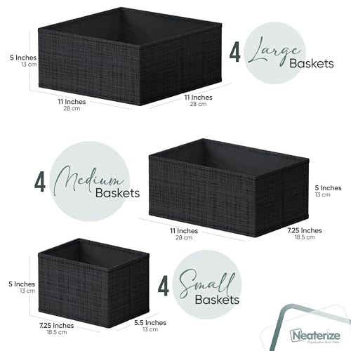 Drawer Organizer Clothes Set of 12 Black - Dresser Organizer For Nursery, Bedroom, Closet - Perfect Baby Clothes Organizer and Storage & General Nursery Organization or Dresser Drawer Organizers - color: Black