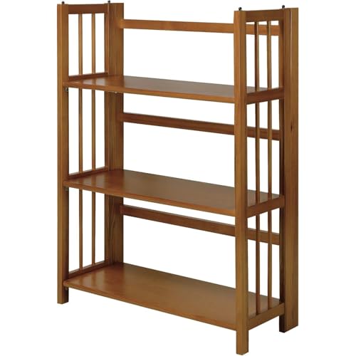 HomeStock 3-Shelf Stackable Folding Office Wood Furniture Bookcase, Contemporary Home and Office Furniture, Sturdy Wooden Shelving Storage Chestnut/27.5 Inch - color: Chestnut, size: 27 5 Inch