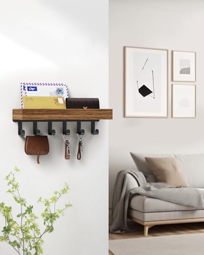 Key Holder Wall Mount Adhesive Magnetic - Hanging Key Hooks with Mail Organizer Tray for Wallet House Accessories - Keys Hanger Rack with Shelf for Camper Entryway Door Home Living Room Decor Rustic - color: Rustic, size: Medium