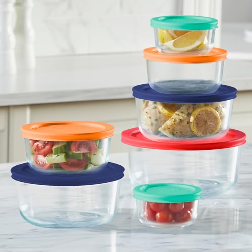 Pyrex Simply Store (7-Pack) Glass Food Storage Containers Set, (1, 2, 4 & 7 Cup) Meal Prep Containers With Plastic BPA-Free Lids, Dishwasher & Microwave Safe - size: 7 Pack