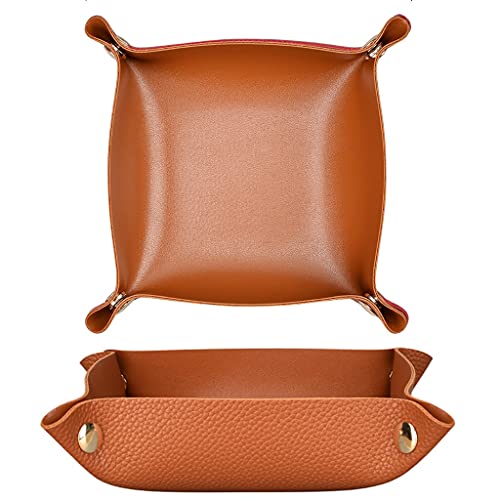 2 pcs Key Tray Jewelry Tray Leather Key Tray for entryway Table Leather Desk Organizer Catch All Trays Candy Holder Sundries Tray Dark Red (Color : Brown) - color: Brown,red