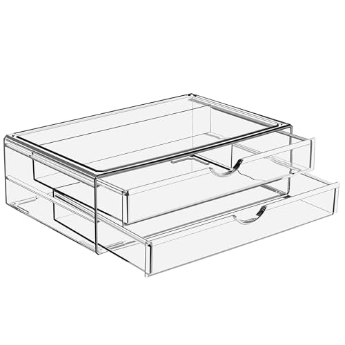 Sorbus Large Stackable Acrylic Drawers - 2 Clear Storage Drawers for Organizing Make up, Nail Polish, Hair Accessories, and Beauty Supplies - Makeup Organizer for Vanity, Bathroom Organizer Countertop - color: 2 Wide Drawers