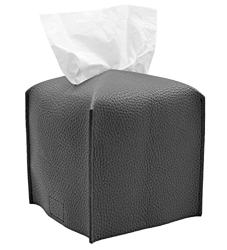 Livelab Tissue Box Cover, Square Decorative PU Leather Tissue Box Holder Modern Tissue Case Facial Paper Organizer Dispenser for Bathroom, Vanity Countertop, Night Stand, Desk, Car 5X5X5'' | Dark Gray - color: Dark Gray