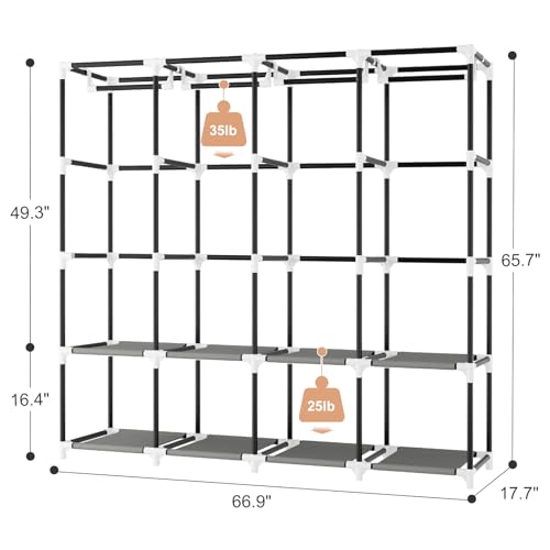 Portable Closet for Hanging Clothes, 67 Inch Wide Portable Wardrobe Closet with Cover, 4 Hanging Rod, Storage Shelves and Side Pockets, Large Free Standing Closet for Bedroom, Grey - color: Grey, size: 4 Row - 67'' Wide
