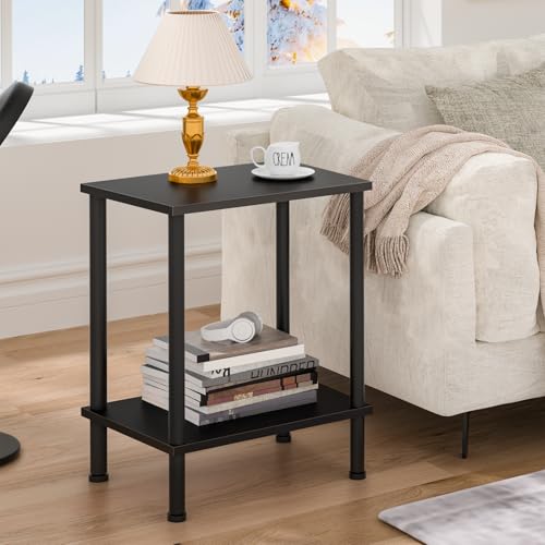 YUFAM End Table,Small Side Table,2-Tier Nightstand with Storage Shelf,Sofa Bedside Table for Small Spaces in Living Room,Bedroom, Office,Stable Frame,Easy Assembly,Black - color: Black, style: 2pcs No Plug