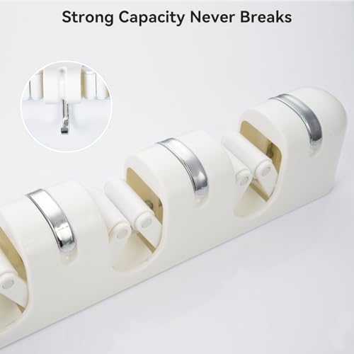 OTraki Broom Holder Wall Mount, No Drill Mop and Broom Organizer with 4 Slots and 5 Hooks, Garden Tool Hanger for Laundry Room Closet Kitchen Garage Storage and Organization