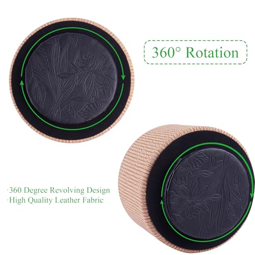 Round Leather Art Supply Organizer,Remote Control Holder,360 Degree Spinning,Multi-Functional Pencil Holder,4 Compartments Desktop Stationary Organizer(1-Wood Apricot) - color: 1-Wood Apricot