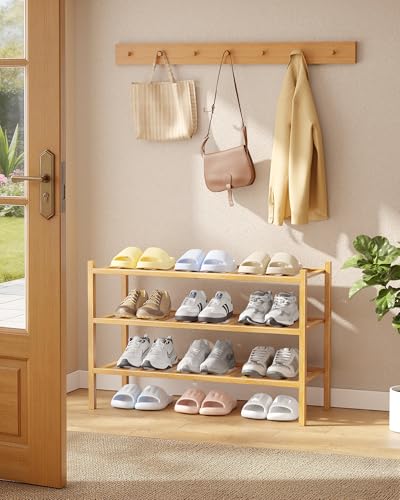 Kitsure Bamboo Wooden Shoe Rack for Closet - Stackable Shoe Organizer with Modular Structure, Space-Saving Shoe Shelf for Entryway, Living Room, Bedroom, 26.8" x 11" x 18.9", Natural - color: Nature, size: 26.8"Wide - 3 Tiers
