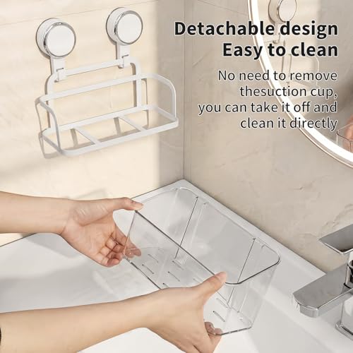 Shower Caddy Suction Cup, Removable Bathroom Organizer Shelf for Shower Storage, No Drilling Clear Square Shower Shelves, Large Capacity & Reusable, 1 pack - color: White2