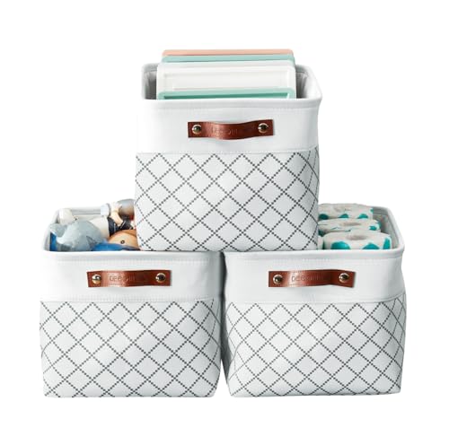 DECOMOMO White Storage Bins Fabric Storage Baskets for Shelves, Linen Closet Organization Toys Nursery (White Check, Large - 3 Pack) - color: Check White, size: Large/3P