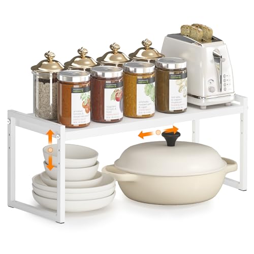 DOLALIKE Expandable Kitchen Countertop Organizer, Stackable Cabinet Shelf Organizers, Space Saving Spice Rack Pantry Storage for Bathroom Office Organization (White, 1-Tier) - color: Root={'value': "White, 8.3''d*14.02-22.3''w*8.62''h"}