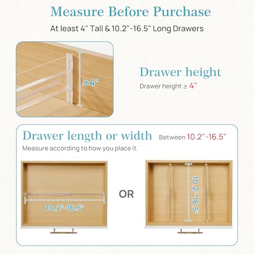 Vtopmart 12 Pack Drawer Dividers for Clothes, 4" High 10.2"-16.5" Adjustable Expandable Dresser Drawer Organizer, Clear Plastic Separators for Dresser, Baby Clothing, Underwear, Cosmetic, Toiletries - size: 4" H,10.2-16.5" L