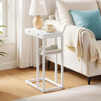 HOOBRO Foldable End Table, C Shaped Side Table with Storage Shelf, Small Snack Table Suitable for Living Room Bedroom Small Spaces, Easy Assembly, White WW29SF01 - color: White