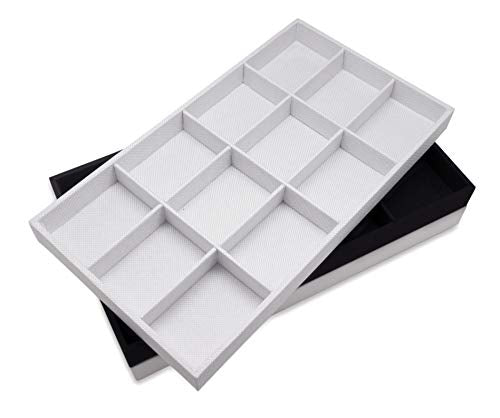 The Display Guys - Stackable Jewelry Tray and Organizer - for Drawers, Dressers, Store Display (12 Compartments, White Burlap) - color: Burlap White, size: 12 Compartments