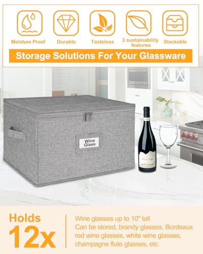 punemi Wine Glass Storage Box, Glassware Storage Containers w/Hard Shell Side Bottom Support & Padded Dividers, Stackable Stemware Storage Case for 24 China Crystal Glasses Drinkware, Moving Supplies - style: Wine Glass Storage 2pcs