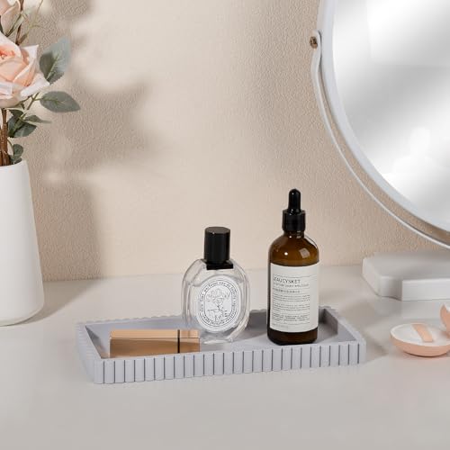 Silicone Bathroom Tray Small Vanity Organizer Rectangle Sink Caddy Sponge Holder Kitchen Counter Decor for Dish Soap, Perfume, Candle, Light Gray - color: Light Gray