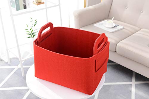 Minoisome Storage Basket Felt Storage Bin Collapsible& Convenient Box Organizer with Carry Handles for Office Bedroom Closet Babies Nursery Toys Laundry (Red, 15.7inch（L）×11inch（W）×10inch（H）) - color: Red, size: 15.7inch（L）×11inch（W）×10inch（H）