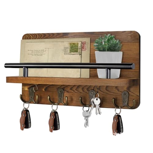 Mail Key Holder Wall Mount Wood Storage Shelf, Stylish Home Organization, Practical Decor Entryway Living Room Hallway Laundry Room Garage Wall Organizer for Letters Bills Wallets Accessories Use