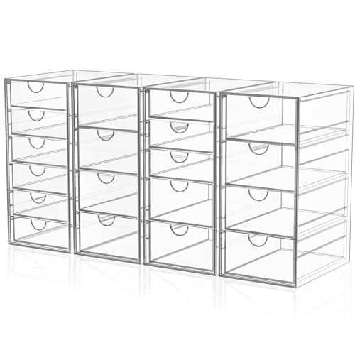 YFXCVSL Acrylic Makeup Organizer with 19 Drawers, 4 Pack Clear Storage Drawers, Bathroom Makeup Organizer for Palettes, Cosmetic, and Beauty Supplies,Ideal for Vanity, Cabinet,Desk Organization - size: 19 Drawers