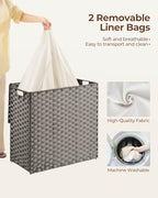 Greenstell Laundry Hamper with lid, No Install Needed, 130L Wicker Laundry Baskets Foldable 2 Removable Liner Bags, 2 Section Clothes Hamper Handwoven Rattan Laundry Basket with Handles, Gray - color: Gray, size: 130L (26.2x13.3x24.0 Inches)