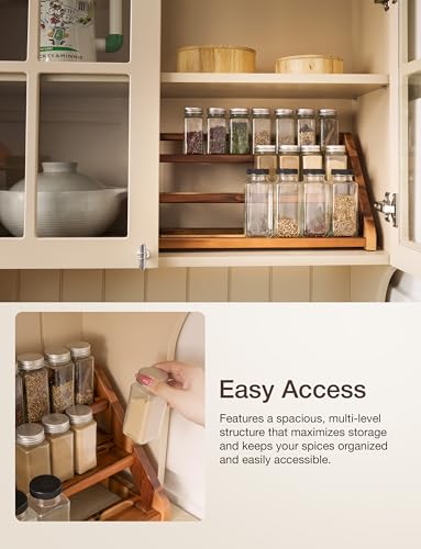 Tinamo Acacia Wood Spice Rack for Countertop - Wooden Tray Holds 24 Jars Spice Racks Organizer for Storage Shelf - 3 Tiered Spice Rack Organizer for Cabinet - Spice Shelf for Kitchen Pantry (Acacia) - color: Acacia