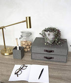 Bigso Birger 2-Drawer Canvas Fiberboard Easy Pull Handle Document Letter Box | Desktop Drawers for Loose Papers and Documents | Desktop Storage Drawers with Leather Handles | 13.1” x 10” x 5.7” | Grey - color: Grey