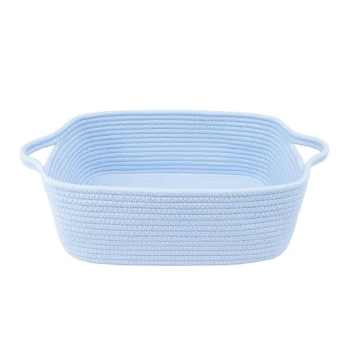 XUANGUO Woven Cotton Rope Storage Basket with Handles for Organizing Shelves Closet Small Cat Dog Pet Toy Baskets Box Bin Decorative Rectangle Baby Nursery Basket Gift Basket Empty blue - color: blue