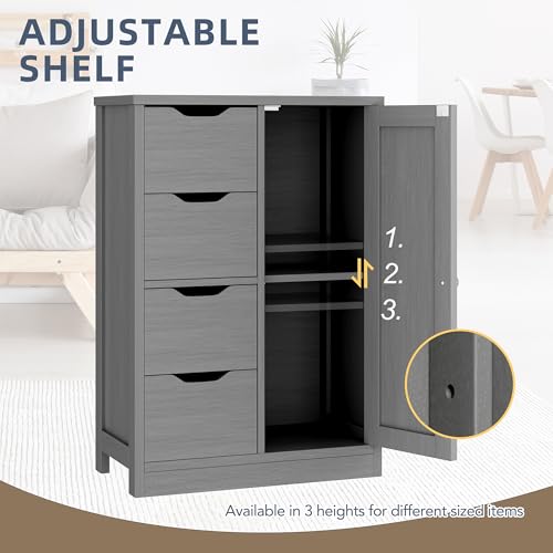 Walsunny Bathroom Floor Storage Cabinet, Wooden Storage Organizer with 4 Drawers and 1 Cupboard, Freestanding Entryway Storage Unit Console Table, Gray - color: Grey, style: 4 drawers