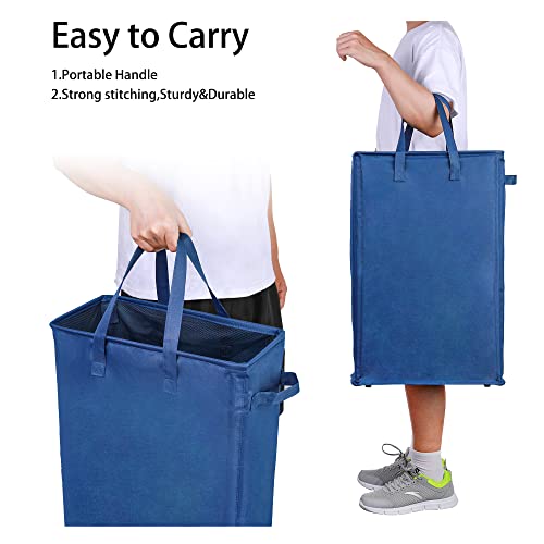 Odonata Slim Laundry Hamper Handles Collapsible Laundry Basket Thin Dirty Clothes Basket Narrow Laundry Bag Foldable Dirty Hamper 45L (Navy blue) - color: Navy blue