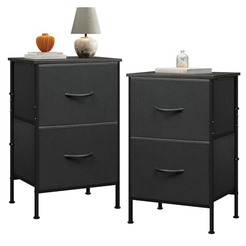 WLIVE Nightstand Set of 2, 2 Drawer Dresser for Bedroom, Small Dresser with 2 Drawers, Bedside Furniture, Night Stand, End Table with Fabric Bins for Bedroom, Dorm, Charcoal Black - color: Black (Set of 2), size: 11.8"D x 15.7"W x 24.9"H