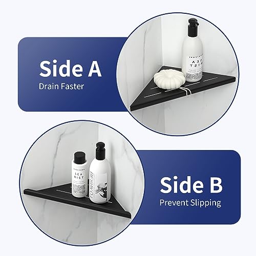 8'' Corner Shower Shelf 2PCS, 304 Stainless Steel Bathroom Shelves for Tiled Wall, Grout in Shelf Rack (8'', Black) - color: Black, size: 8''