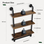 Merapi 24" Industrial Floating Shelves with Tower Bar, Pipe Shelves for Wall, 3 Tier Rustic Wood Wall Shelves for Home Décor, Bedroom, Living Room, Bathroom - style: 3 Tier with Tower Bar