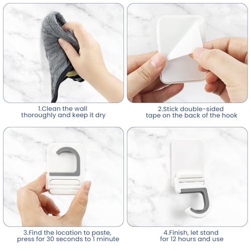 4 Pcs White Broom and Mop Holder Wall Mount Self-Adhesive Anti-Slip Gripper Cleaning Organizer Mop Handle Hanger Multi-Purpose Hook for Household, Home, Kitchen,Bathroom, Garden, Garage Storage