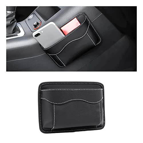 Car Seat Side Pocket Organizer, PU Leather Mini Storage Bag for Auto Door Window Console, Pen Phone Holder Tray Pouch Vehicle Seat Gap Filler for Organize Document, Registration, Notepad (Black) - color: Black