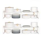 13"-24" L Expandable Cabinet Shelf Rack Set of 2, Stackable Kitchen Countertop Cupboard Organizers and Pantry Storage Shelves - color: White