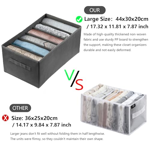 Ohlove 4Pcs Large Wardrobe Clothes Organizer, 6/9 Grids Foldable Jeans Closet Drawer Organizer Storage Box with Handles for Pants, T-shirts, Sweater, Scarves, Bras (17.3"x11.8"x7.9")