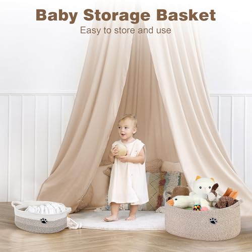 Optish Dog Toy Basket, Toy Box and Bin for Dog Cat Storage, 19.7" X 11" X 7.9" (30L) Large Woven Rope Basket for Blanket Storage, Living Room, Bedroom, Brown - color: Brown, size: 19.7"L x 11"W x 7.9"H (30L)