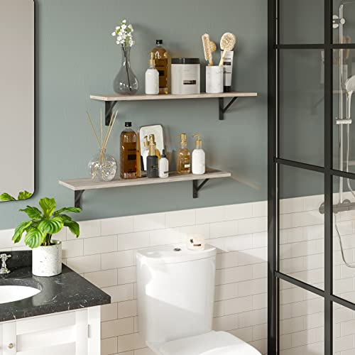 DINZI LVJ Wall Shelves, 23.6 x 7.9 x 6.1 Inch Floating Shelves for Wall, Set of 2, Easy-to-Install Wall Storage Ledges with Sturdy Metal Brackets for Living Room, Bathroom, Kitchen, Greige - color: Greige, size: 23.6 Inch