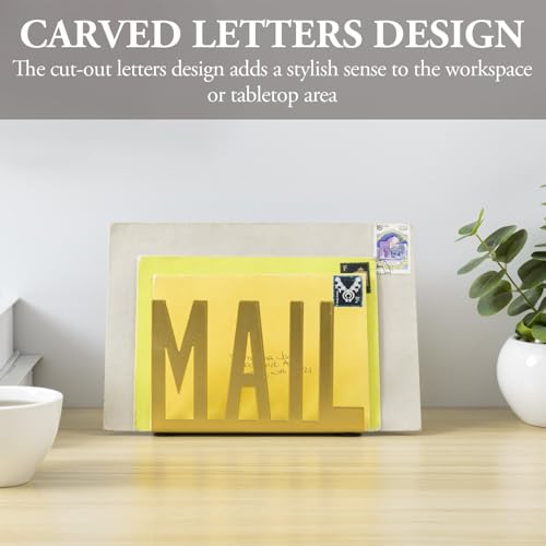 MyGift Mail Holder Organizer Countertop Modern Golden Metal with Cutout MAIL Lettering Design, Office Desktop Envelope and Document Storage Rack - color: Golden