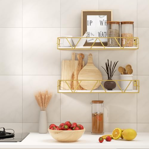 Amaoot Floating Shelves Set of 3, Home Wood Wall Shelf, Farmhouse Shelf for Bedroom, Wall Mounted Floating Shelf for Living Room, Bedroom, Bathroom, Kitchen, Office (Gold) - color: Gold