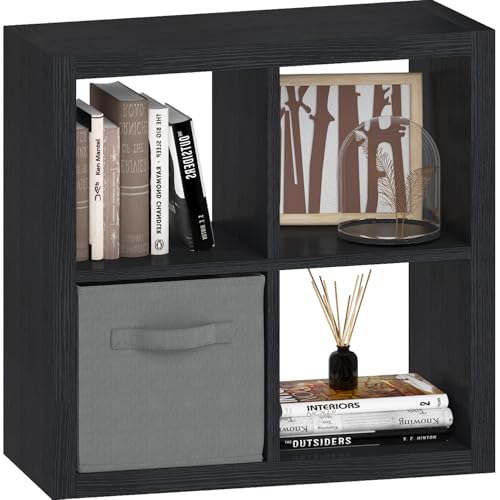 4 Cube Organizer, Cube Storage Organizer with Fabric Bin, Cube Storage Shelf for Bedroom, Living Room, Office, Modular Bookshelf Organizer for Books, Closet, Black - color: Black, size: 4 cube