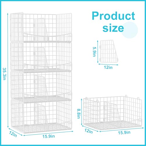 Hongtamoya 4-Tier Closet Organizers and Storage Basket with Divider, Foldable Closet Shelf Organizer System, Space-Saving Clothes Storage Drawer Organizer Bins for Wardrobe Cupboard, White - color: White, size: 12"D x 15.9"W x 35.3"H | Divided
