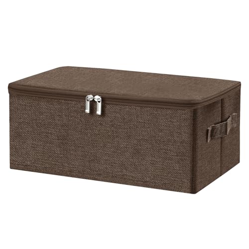 ANMINY Storage Bins with Zipper Lids 13 Qt Lidded Fabric Storage Boxes Baskets Cubes with Handles Collapsible Washable Cotton Linen Closet Shelf Clothes Organizer Containers - Coffee, Small - color: Coffee, size: Small (Pack of 1)