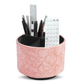 Hennaja Round Leather Art Supply Organizer,Remote Control Holder,360 Degree Spinning,Multi-Functional Pencil Holder,4 Compartments Desktop Stationary Organizer(1-Carved Pink) - color: 1-Carved Pink