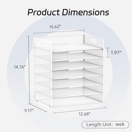 7 Tier Paper Organizer - Mesh Desktop File Holder with Handles for Office School Desk, Black (White) - color: White