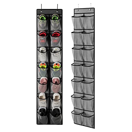 KEEPJOY Over the Door Shoe Organizer, Hanging Shoe Organizer with 4 Hooks,Door Shoe Holder with 14 Mesh Deep Pockets Closet Door Shoe Storage Bag (Grey-2Pack) - color: Grey-2pack of 14 pockets