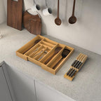 Bamboo Kitchen Drawer Organizer, Expandable Silverware Organizer with Removable Knife Block, 6-8 Slots- Utensil Holder & Cutlery Tray Drawer Dividers, 2.36" Deep for Extra Capacity, Natural - color: Natural
