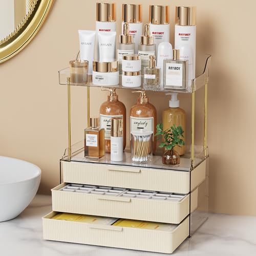 Anylady Bathroom Organizers and Storage, Makeup Organizer (Sturdy Durable Attractive), Ideal for Vanity, Countertop, Counter, Perfume, Skincare, Cabinet, Cosmetic, Dresser Organizer (Cream) - color: Cream